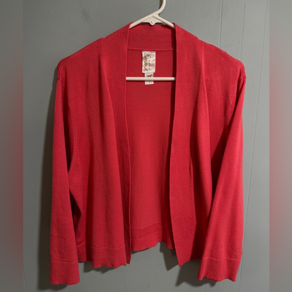 Womens Simply Emma Cardigan Sweater, Size 1X Orange/Pink.